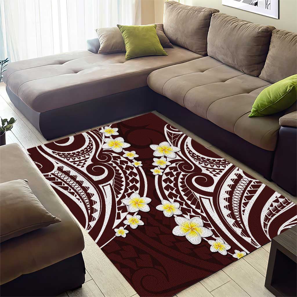 Plumeria With Oxblood Polynesian Tattoo Pattern Area Rug LT05 - Polynesian Pride