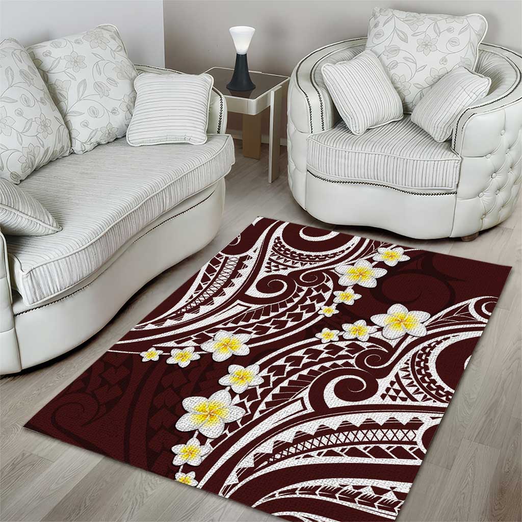 Plumeria With Oxblood Polynesian Tattoo Pattern Area Rug LT05 - Polynesian Pride