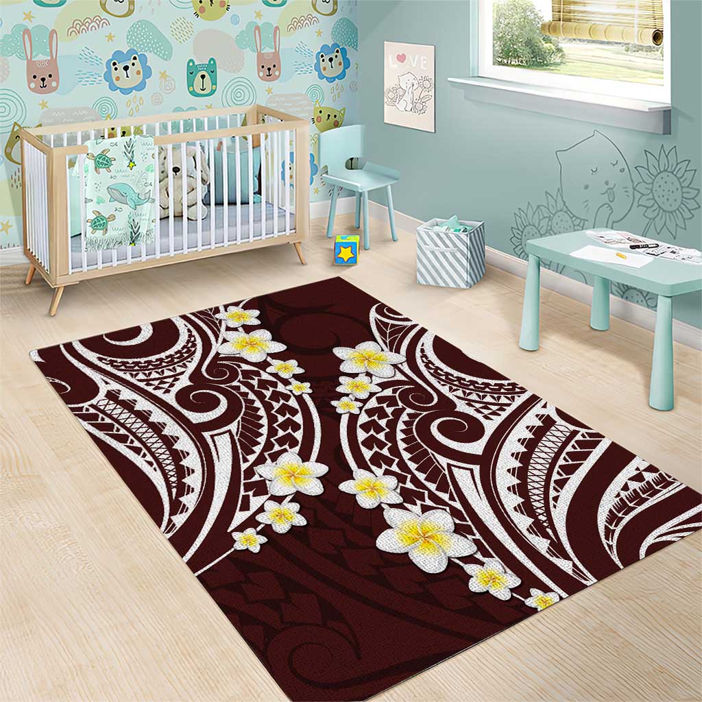 Plumeria With Oxblood Polynesian Tattoo Pattern Area Rug LT05 - Polynesian Pride