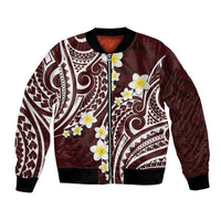 Plumeria With Oxblood Polynesian Tattoo Pattern Bomber Jacket LT05 Unisex Red - Polynesian Pride