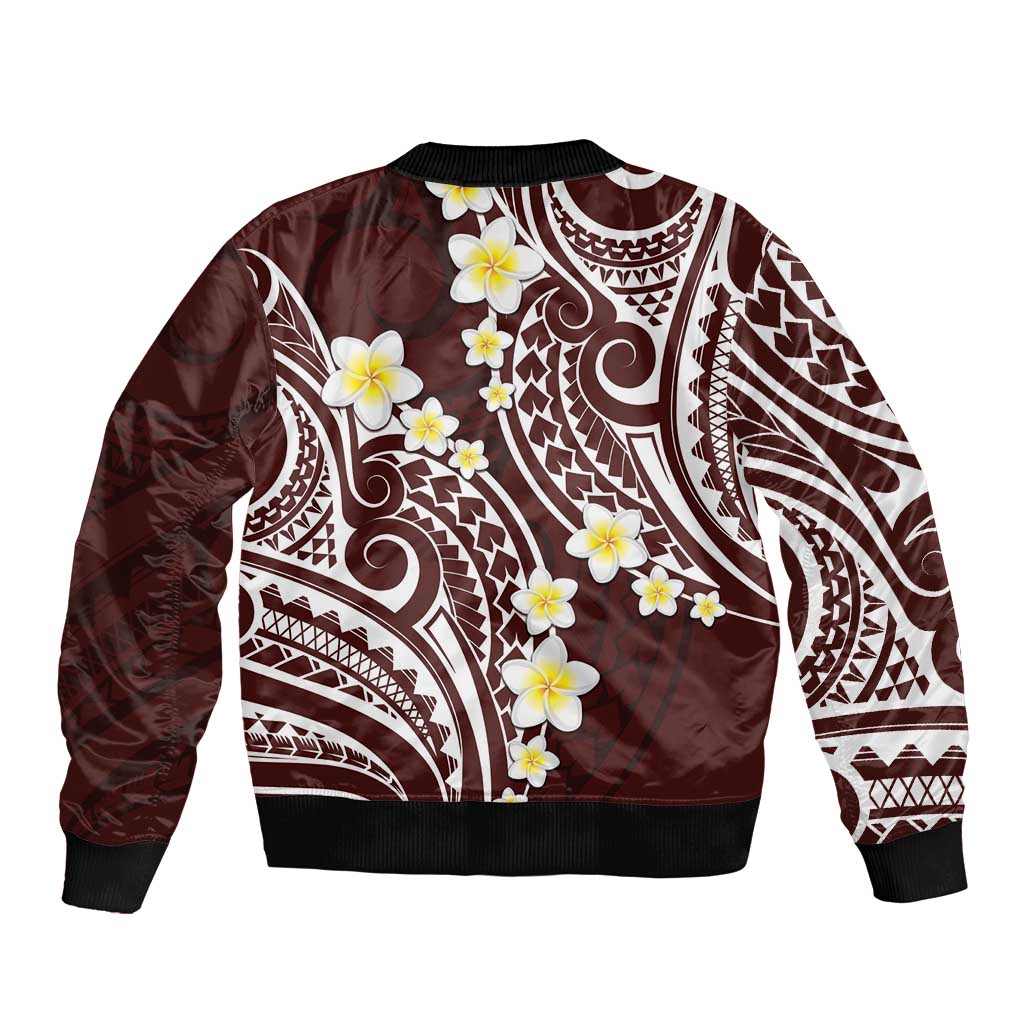 Plumeria With Oxblood Polynesian Tattoo Pattern Bomber Jacket LT05 - Polynesian Pride