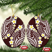 Plumeria With Oxblood Polynesian Tattoo Pattern Ceramic Ornament LT05 Oval Red - Polynesian Pride