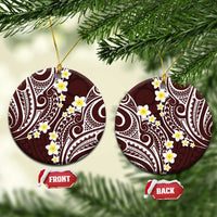 Plumeria With Oxblood Polynesian Tattoo Pattern Ceramic Ornament LT05 Circle Red - Polynesian Pride