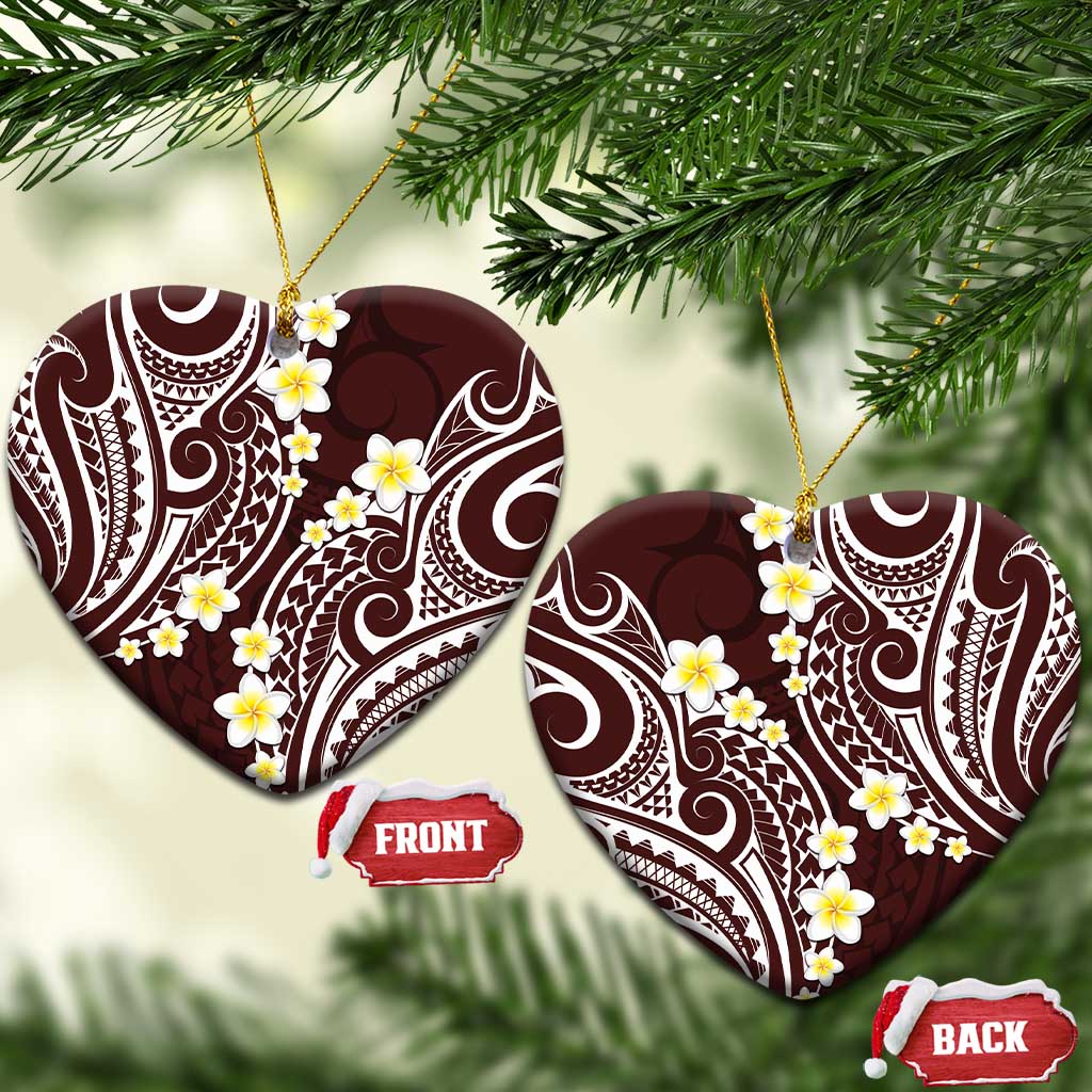 Plumeria With Oxblood Polynesian Tattoo Pattern Ceramic Ornament LT05 Heart Red - Polynesian Pride