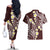 Plumeria With Oxblood Polynesian Tattoo Pattern Couples Matching Off The Shoulder Long Sleeve Dress and Hawaiian Shirt