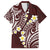 Plumeria With Oxblood Polynesian Tattoo Pattern Family Matching Off Shoulder Maxi Dress and Hawaiian Shirt