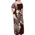 Plumeria With Oxblood Polynesian Tattoo Pattern Family Matching Off Shoulder Maxi Dress and Hawaiian Shirt