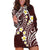 Plumeria With Oxblood Polynesian Tattoo Pattern Hoodie Dress