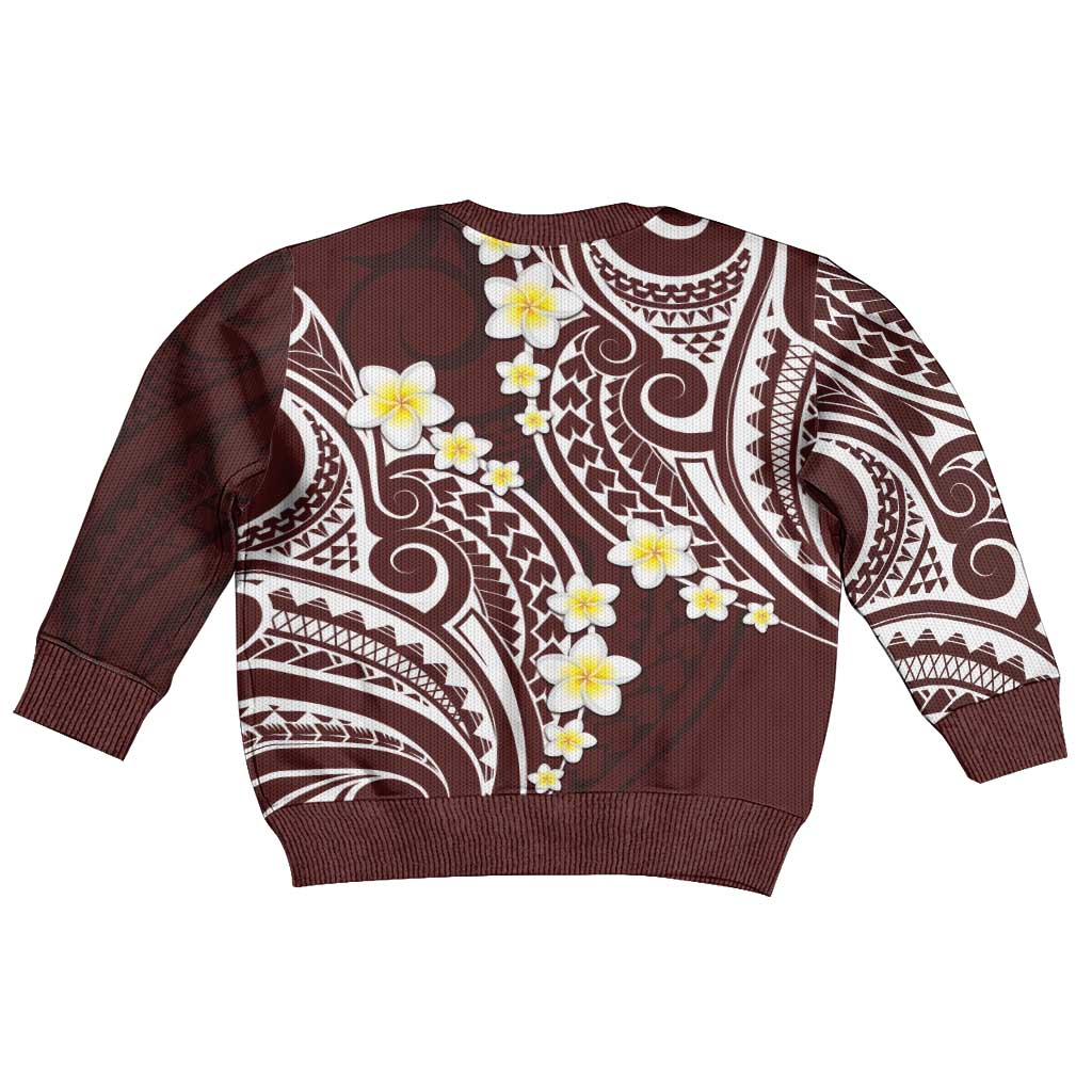 Plumeria With Oxblood Polynesian Tattoo Pattern Kid Ugly Christmas Sweater LT05 - Polynesian Pride