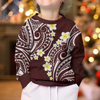 Plumeria With Oxblood Polynesian Tattoo Pattern Kid Ugly Christmas Sweater LT05 - Polynesian Pride