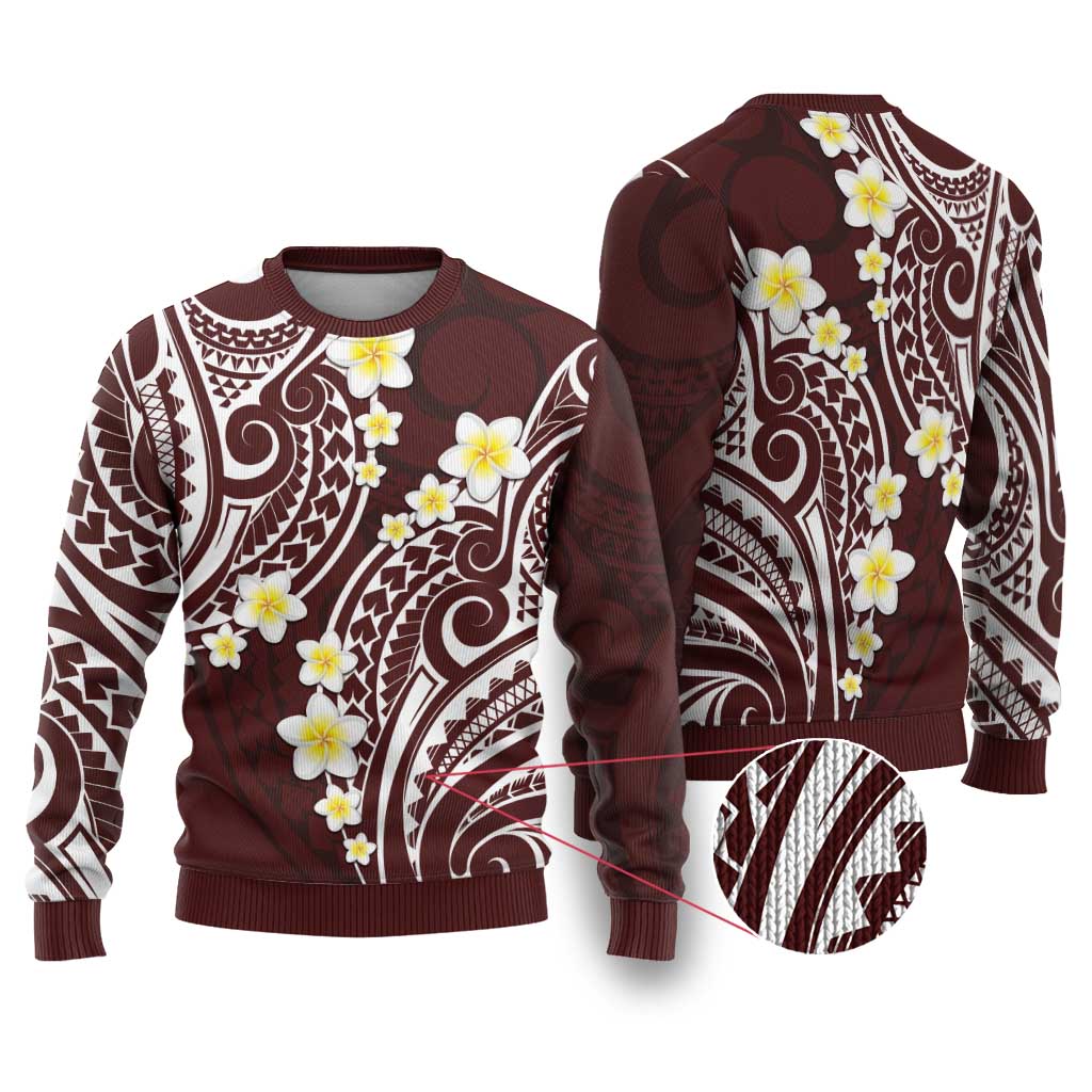 Plumeria With Oxblood Polynesian Tattoo Pattern Ugly Christmas Sweater LT05 Red - Polynesian Pride