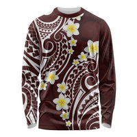 Plumeria With Oxblood Polynesian Tattoo Pattern Long Sleeve Shirt LT05 Unisex Red - Polynesian Pride