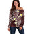 Plumeria With Oxblood Polynesian Tattoo Pattern Off Shoulder Sweater