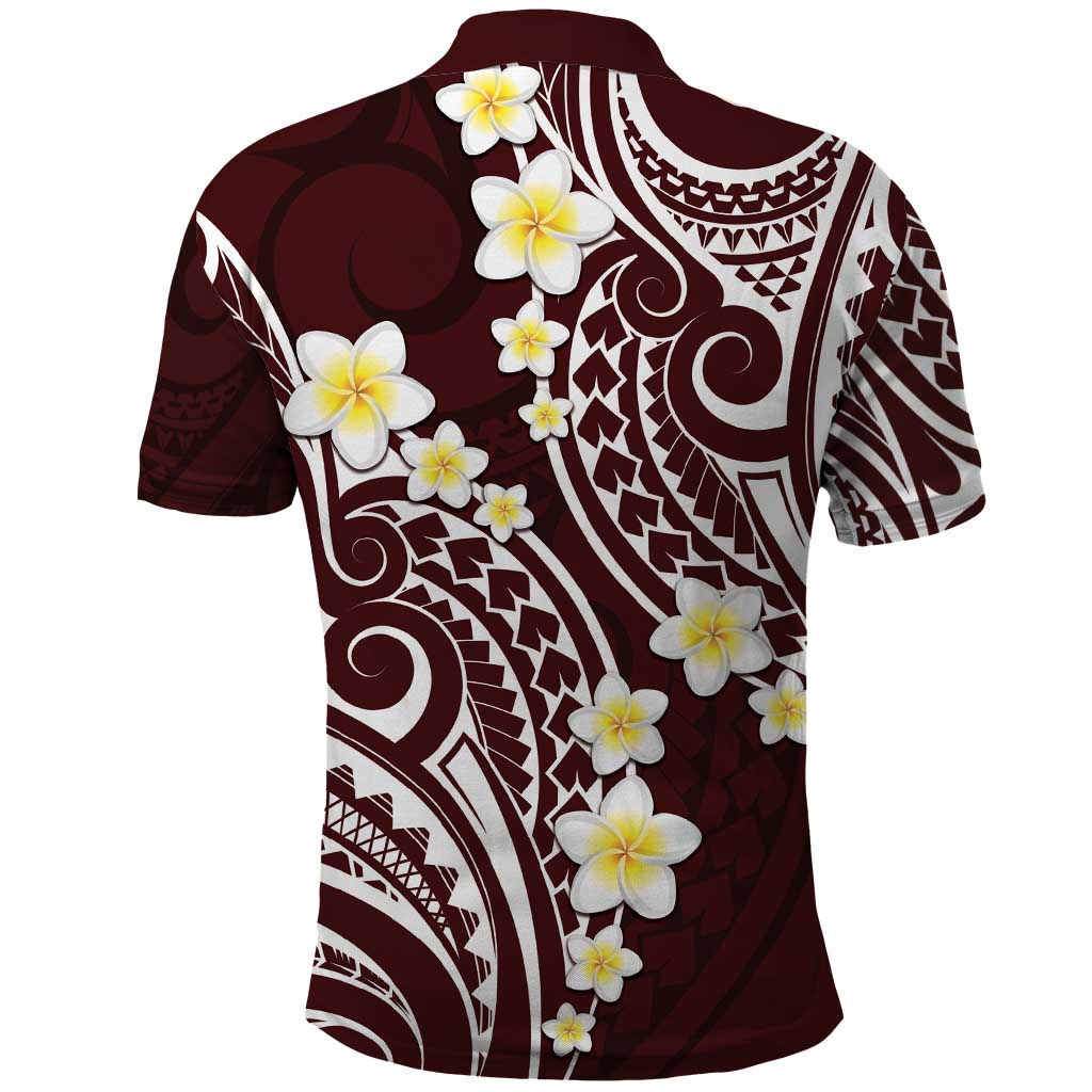 Plumeria With Oxblood Polynesian Tattoo Pattern Polo Shirt LT05 - Polynesian Pride