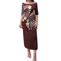 Plumeria With Oxblood Polynesian Tattoo Pattern Puletasi LT05 Long Dress Red - Polynesian Pride