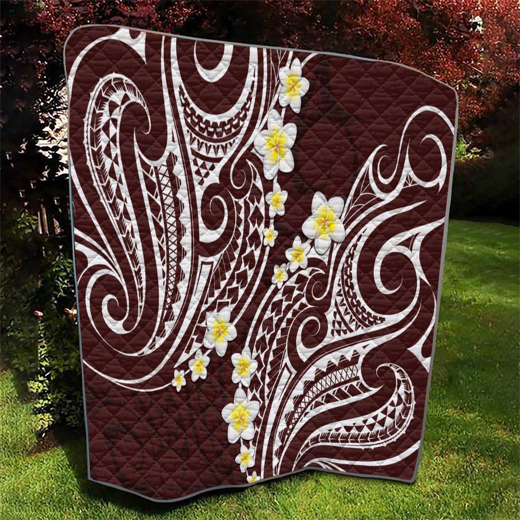 Plumeria With Oxblood Polynesian Tattoo Pattern Quilt LT05 - Polynesian Pride
