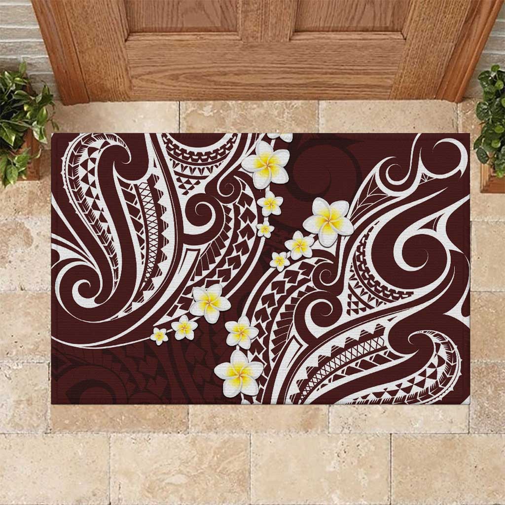 Plumeria With Oxblood Polynesian Tattoo Pattern Rubber Doormat LT05 Red - Polynesian Pride
