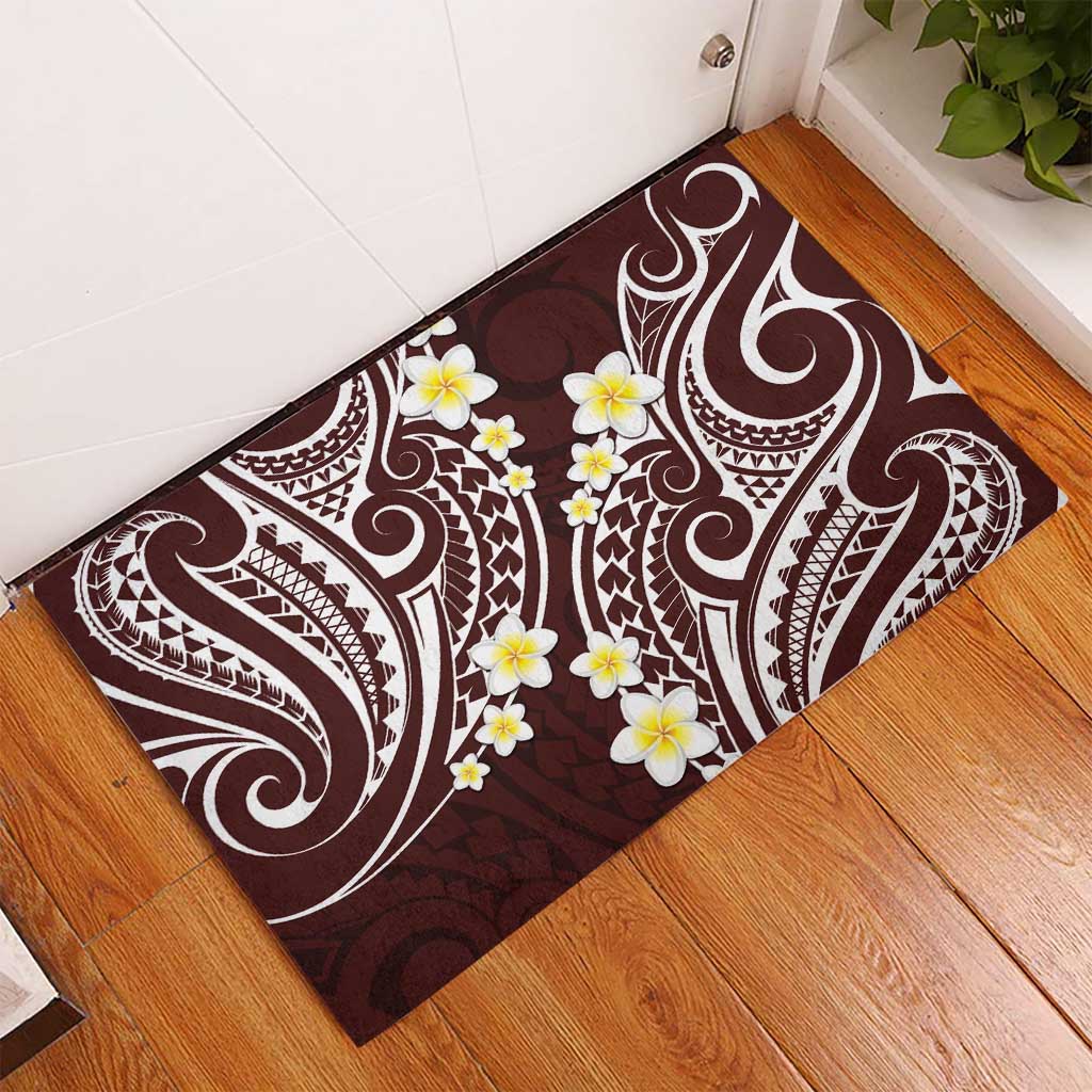 Plumeria With Oxblood Polynesian Tattoo Pattern Rubber Doormat LT05 - Polynesian Pride