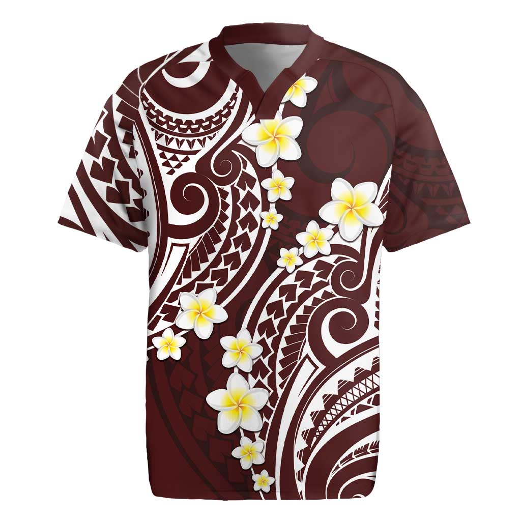 Plumeria With Oxblood Polynesian Tattoo Pattern Rugby Jersey LT05 Red - Polynesian Pride