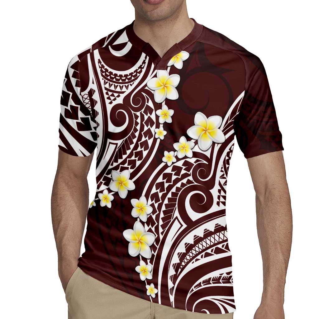 Plumeria With Oxblood Polynesian Tattoo Pattern Rugby Jersey LT05 - Polynesian Pride