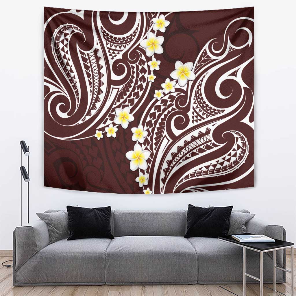 Plumeria With Oxblood Polynesian Tattoo Pattern Tapestry LT05 Red - Polynesian Pride