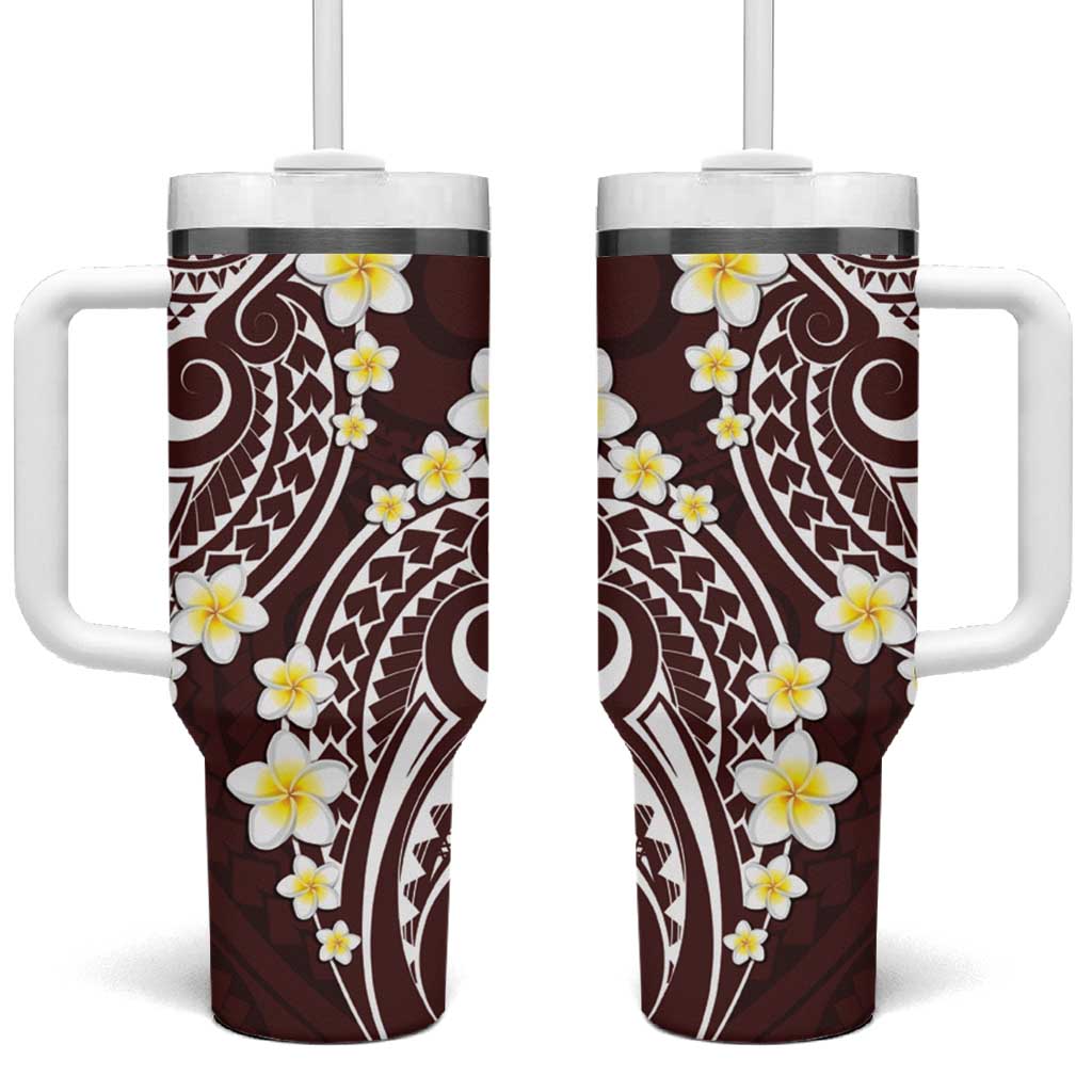 Plumeria With Oxblood Polynesian Tattoo Pattern Tumbler With Handle LT05 One Size: 40 oz Red - Polynesian Pride