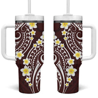 Plumeria With Oxblood Polynesian Tattoo Pattern Tumbler With Handle LT05 One Size: 40 oz Red - Polynesian Pride