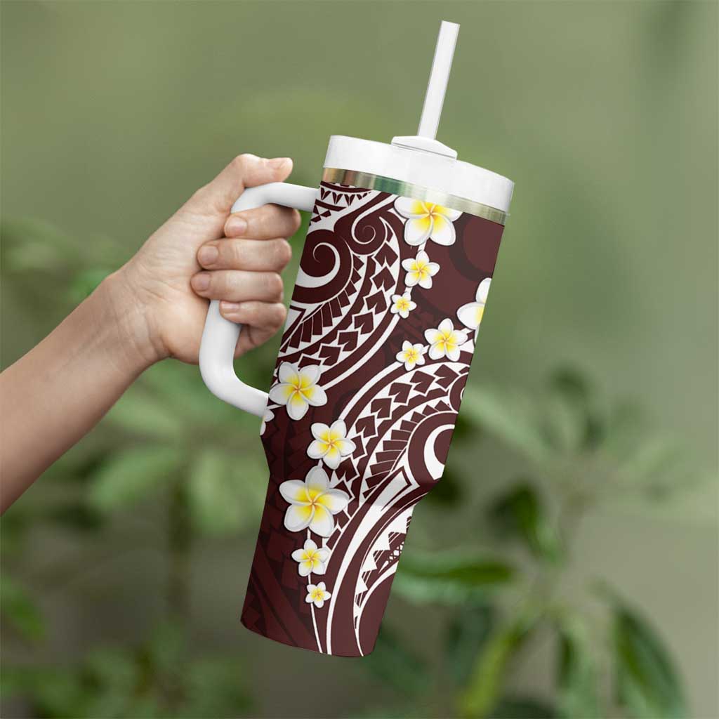 Plumeria With Oxblood Polynesian Tattoo Pattern Tumbler With Handle LT05 - Polynesian Pride