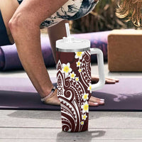 Plumeria With Oxblood Polynesian Tattoo Pattern Tumbler With Handle LT05 - Polynesian Pride