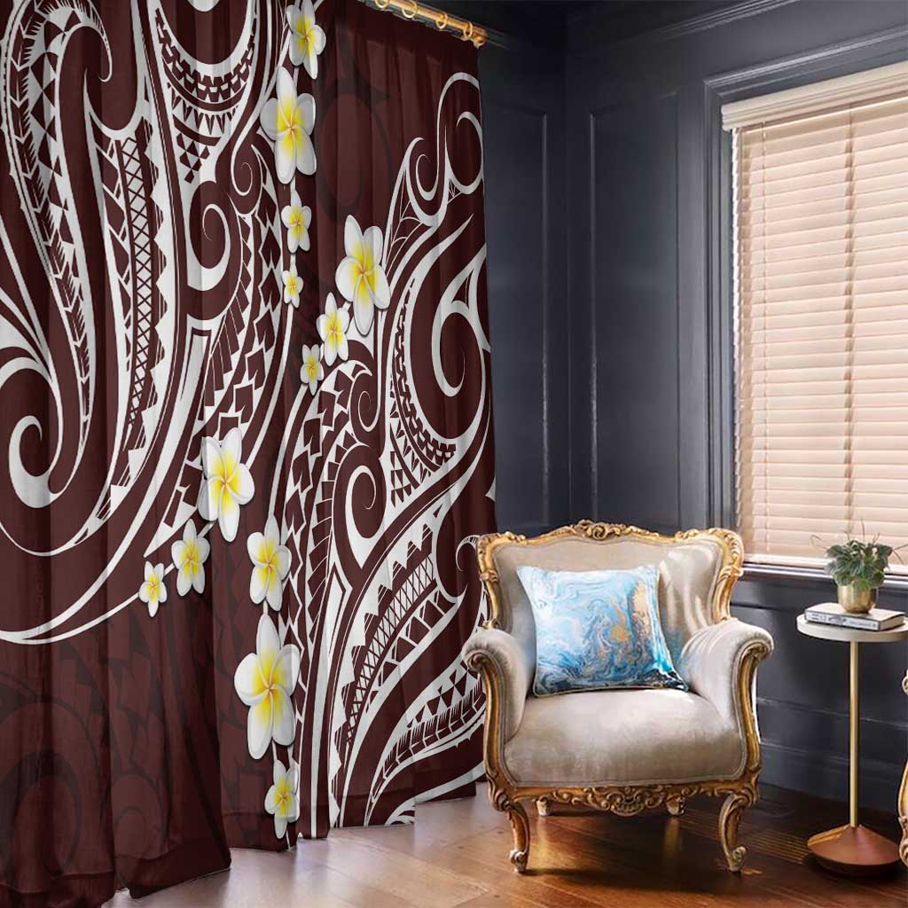 Plumeria With Oxblood Polynesian Tattoo Pattern Window Curtain LT05 - Polynesian Pride