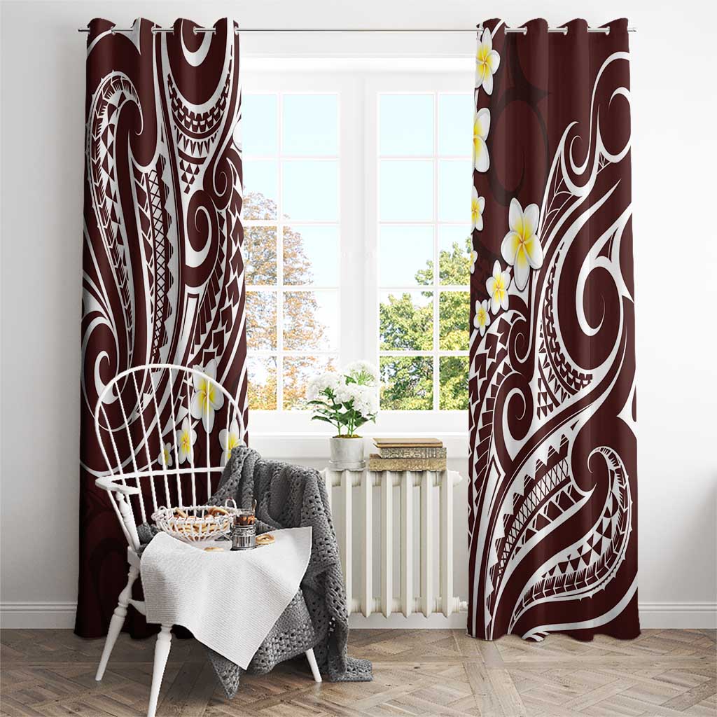 Plumeria With Oxblood Polynesian Tattoo Pattern Window Curtain LT05 - Polynesian Pride