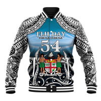 Personalised Happy 54th Fiji Day Baseball Jacket Forever Fiji With Tapa Tribal Pattern LT05 Unisex Blue - Polynesian Pride