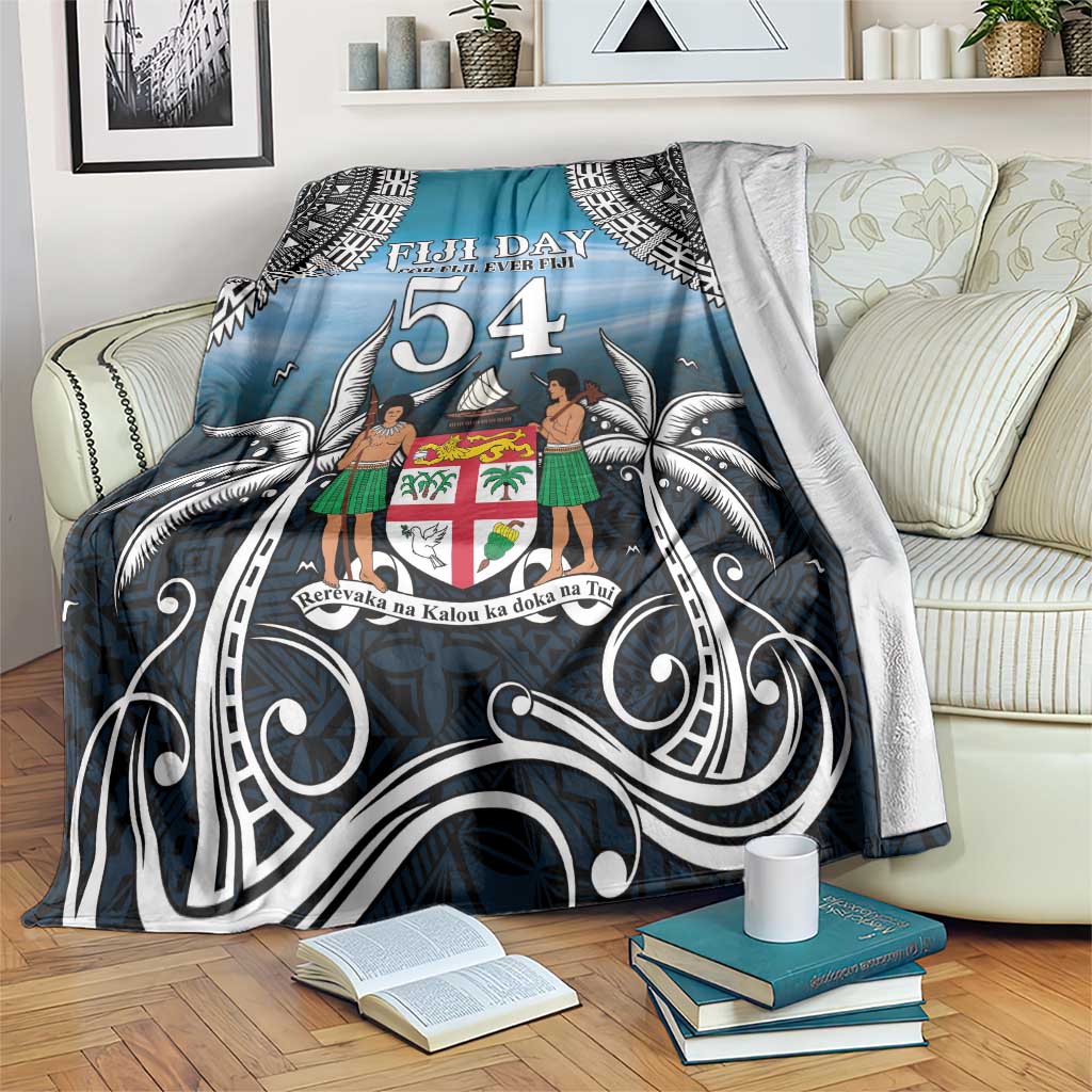 Happy 54th Fiji Day Blanket Forever Fiji With Tapa Tribal Pattern LT05 Blue - Polynesian Pride