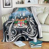 Happy 54th Fiji Day Blanket Forever Fiji With Tapa Tribal Pattern LT05 Blue - Polynesian Pride