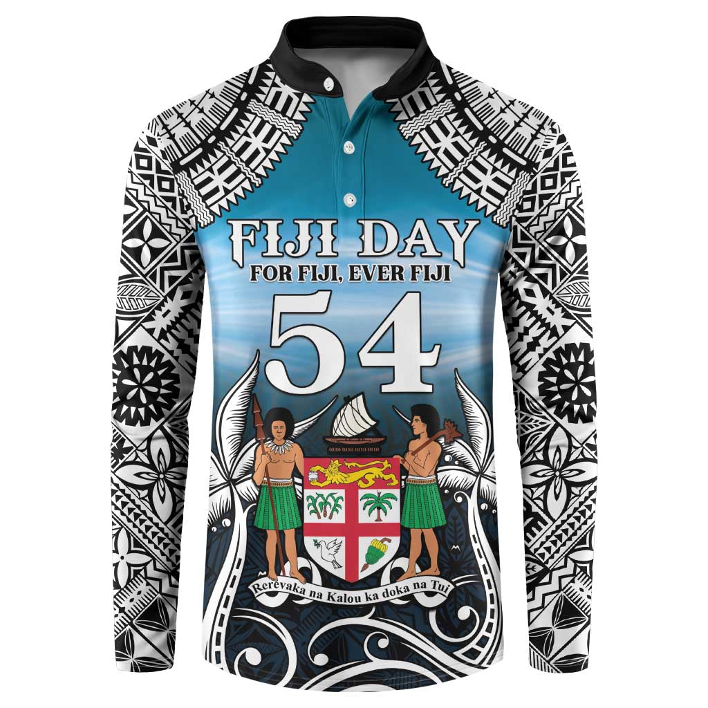 Personalised Happy 54th Fiji Day Button Sweatshirt Forever Fiji With Tapa Tribal Pattern LT05 Blue - Polynesian Pride