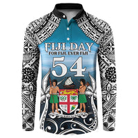 Personalised Happy 54th Fiji Day Button Sweatshirt Forever Fiji With Tapa Tribal Pattern LT05 Blue - Polynesian Pride