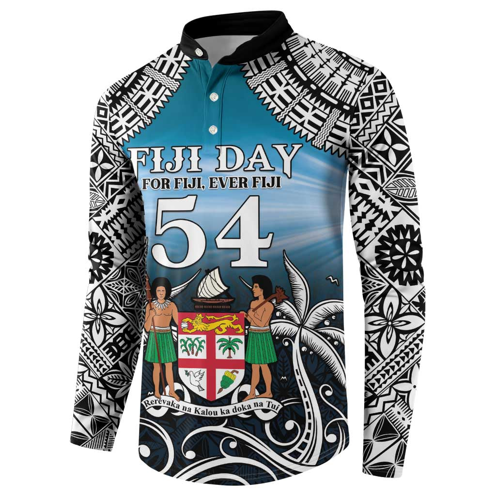 Personalised Happy 54th Fiji Day Button Sweatshirt Forever Fiji With Tapa Tribal Pattern LT05 - Polynesian Pride