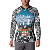Personalised Happy 54th Fiji Day Button Sweatshirt Forever Fiji With Tapa Tribal Pattern LT05 - Polynesian Pride