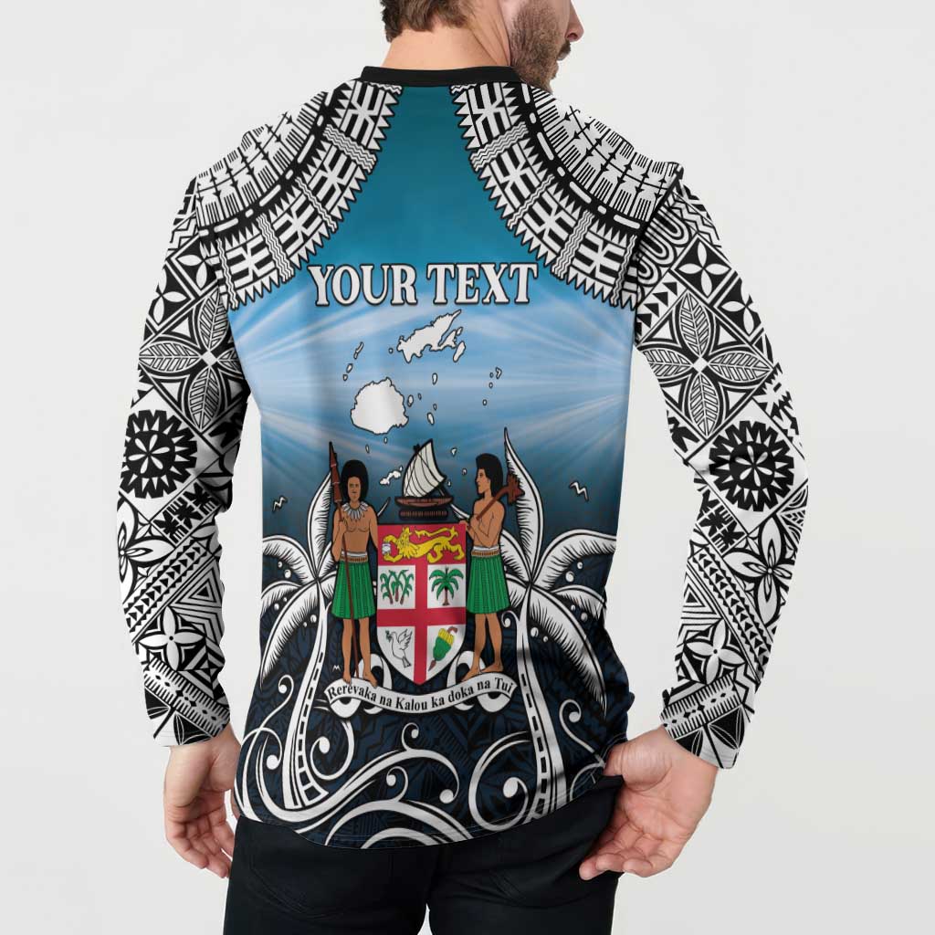 Personalised Happy 54th Fiji Day Button Sweatshirt Forever Fiji With Tapa Tribal Pattern LT05 - Polynesian Pride