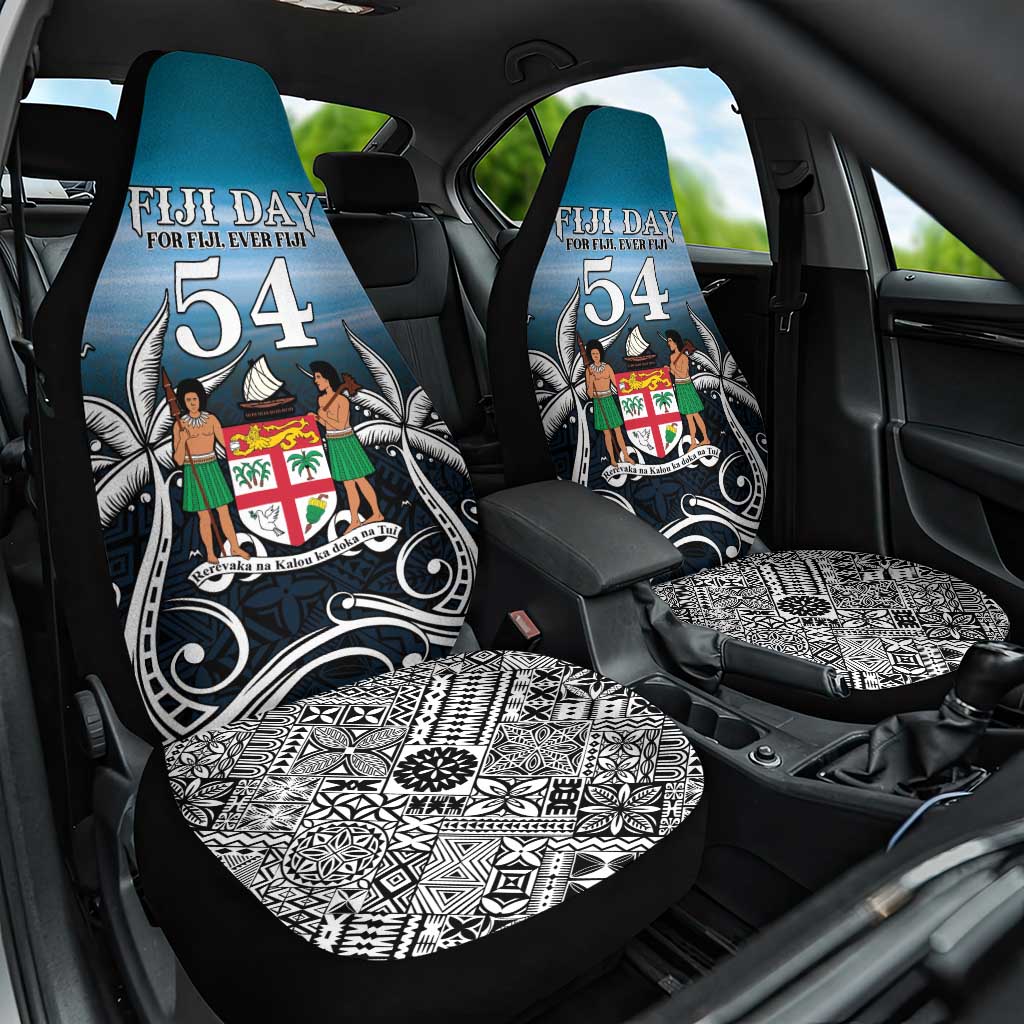 Happy 54th Fiji Day Car Seat Cover Forever Fiji With Tapa Tribal Pattern LT05 One Size Blue - Polynesian Pride