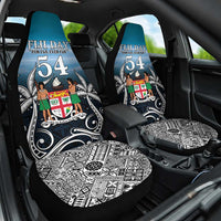 Happy 54th Fiji Day Car Seat Cover Forever Fiji With Tapa Tribal Pattern LT05 One Size Blue - Polynesian Pride