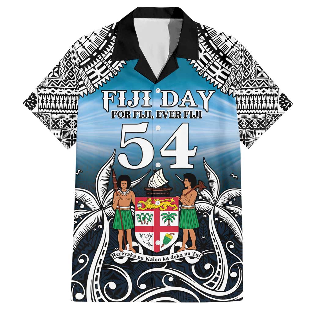 Personalised Happy 54th Fiji Day Hawaiian Shirt Forever Fiji With Tapa Tribal Pattern LT05 Blue - Polynesian Pride
