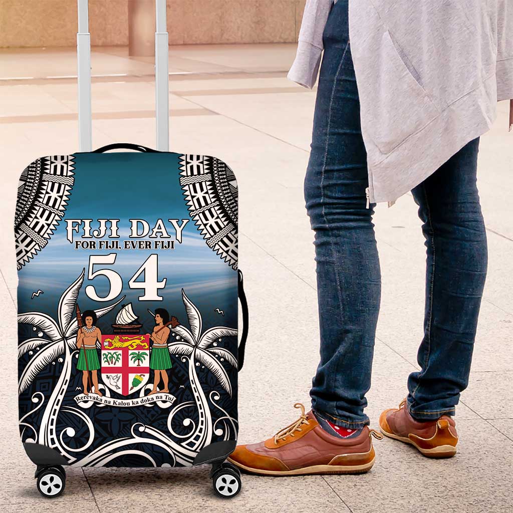 Happy 54th Fiji Day Luggage Cover Forever Fiji With Tapa Tribal Pattern LT05 Blue - Polynesian Pride