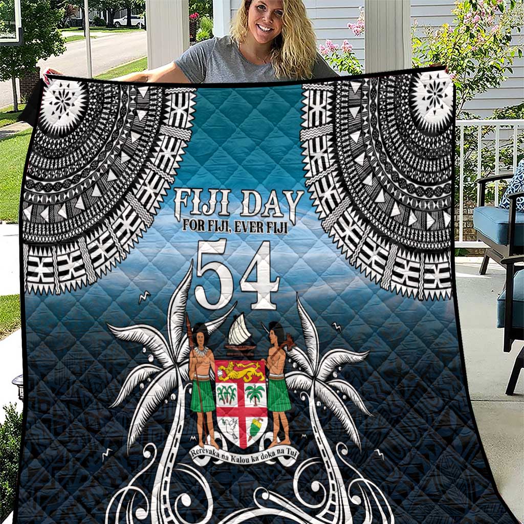 Happy 54th Fiji Day Quilt Forever Fiji With Tapa Tribal Pattern LT05 Blue - Polynesian Pride