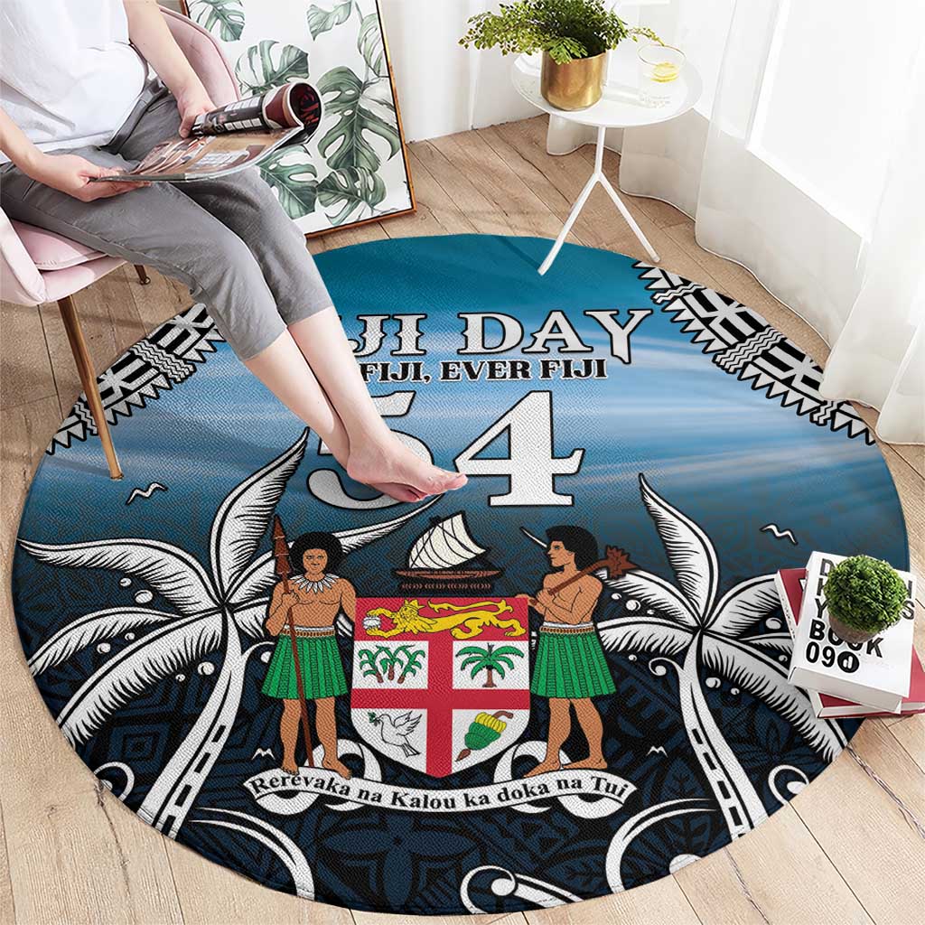 Happy 54th Fiji Day Round Carpet Forever Fiji With Tapa Tribal Pattern LT05 - Polynesian Pride