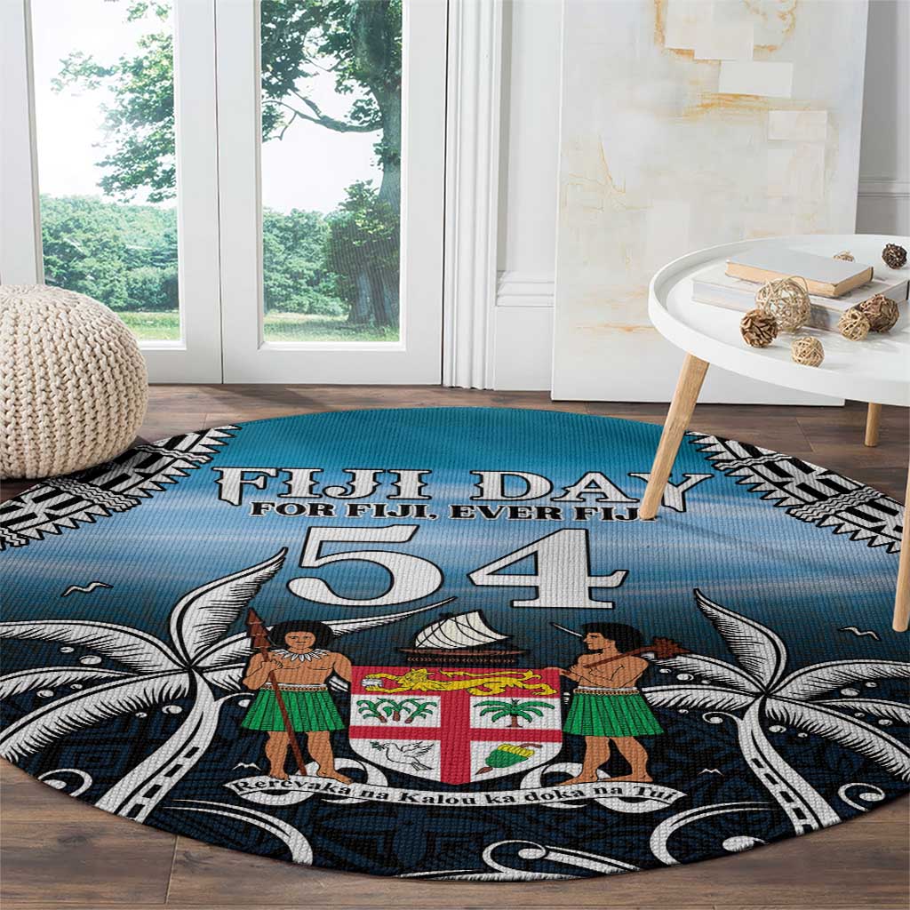 Happy 54th Fiji Day Round Carpet Forever Fiji With Tapa Tribal Pattern LT05 - Polynesian Pride
