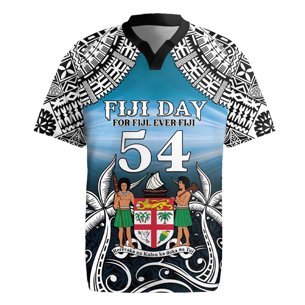 Personalised Happy 54th Fiji Day Rugby Jersey Forever Fiji With Tapa Tribal Pattern LT05 Blue - Polynesian Pride