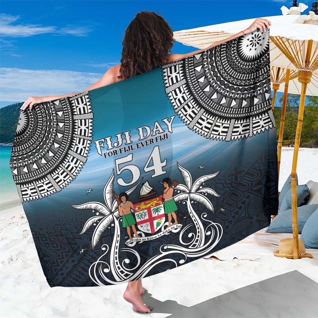 Happy 54th Fiji Day Sarong Forever Fiji With Tapa Tribal Pattern LT05 One Size 44 x 66 inches Blue - Polynesian Pride