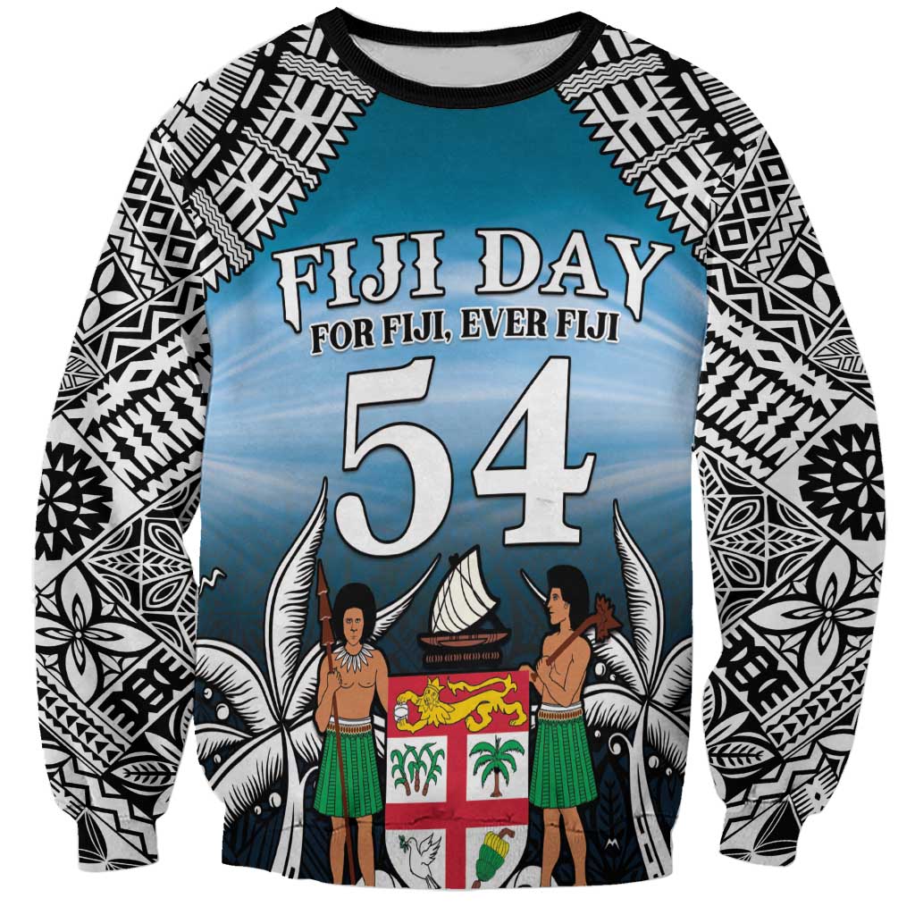 Personalised Happy 54th Fiji Day Sweatshirt Forever Fiji With Tapa Tribal Pattern LT05 Unisex Blue - Polynesian Pride
