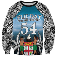 Personalised Happy 54th Fiji Day Sweatshirt Forever Fiji With Tapa Tribal Pattern LT05 Unisex Blue - Polynesian Pride